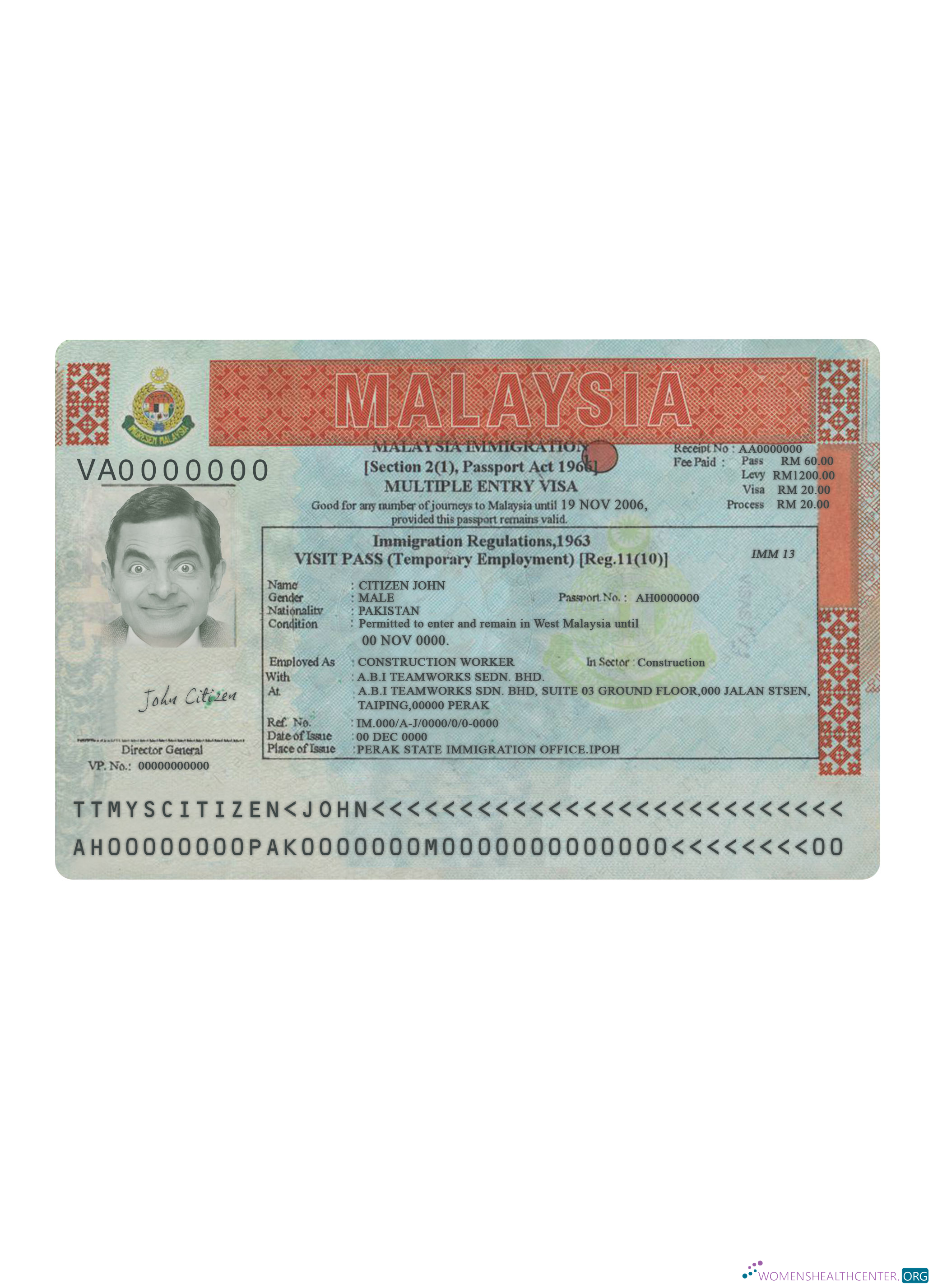 Download Malaysia multiple entry visa version 2 Photoshop template